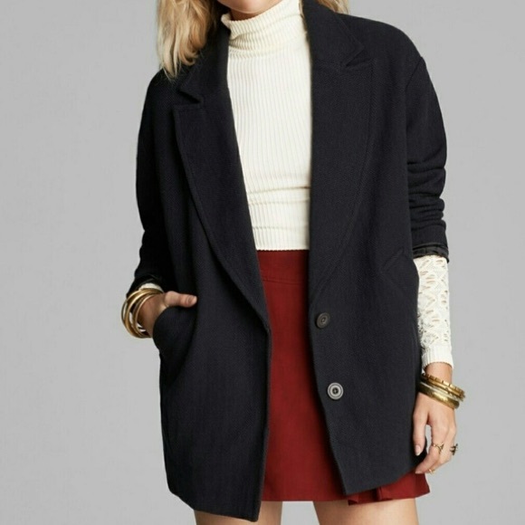Free People Jackets & Blazers - Free People Navy Boyfriend Chevron Pattern Blazer